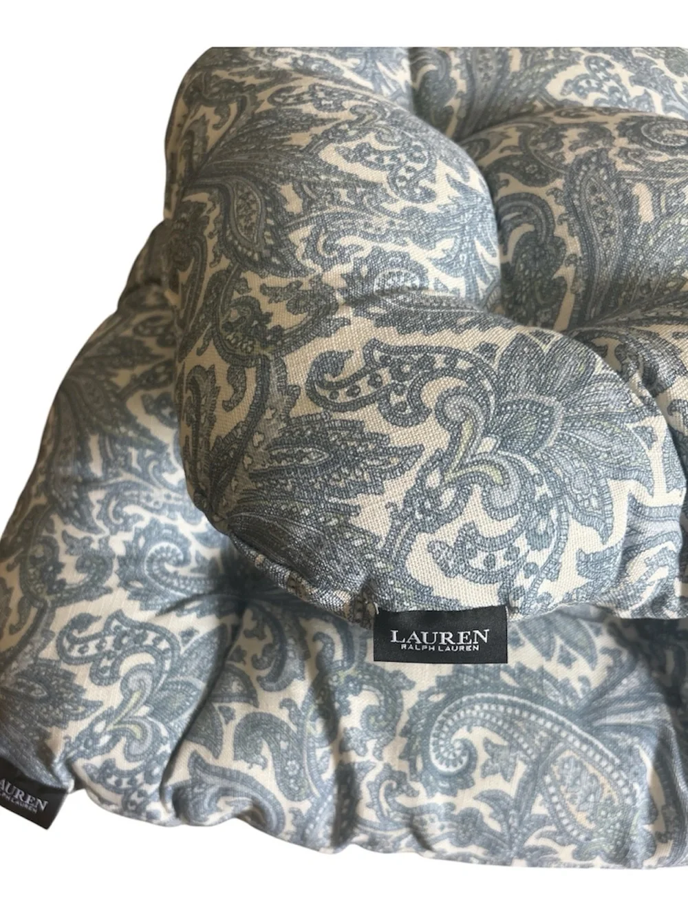 Ralph Lauren Cream and Blue Paisley Tufted Seat Cushion